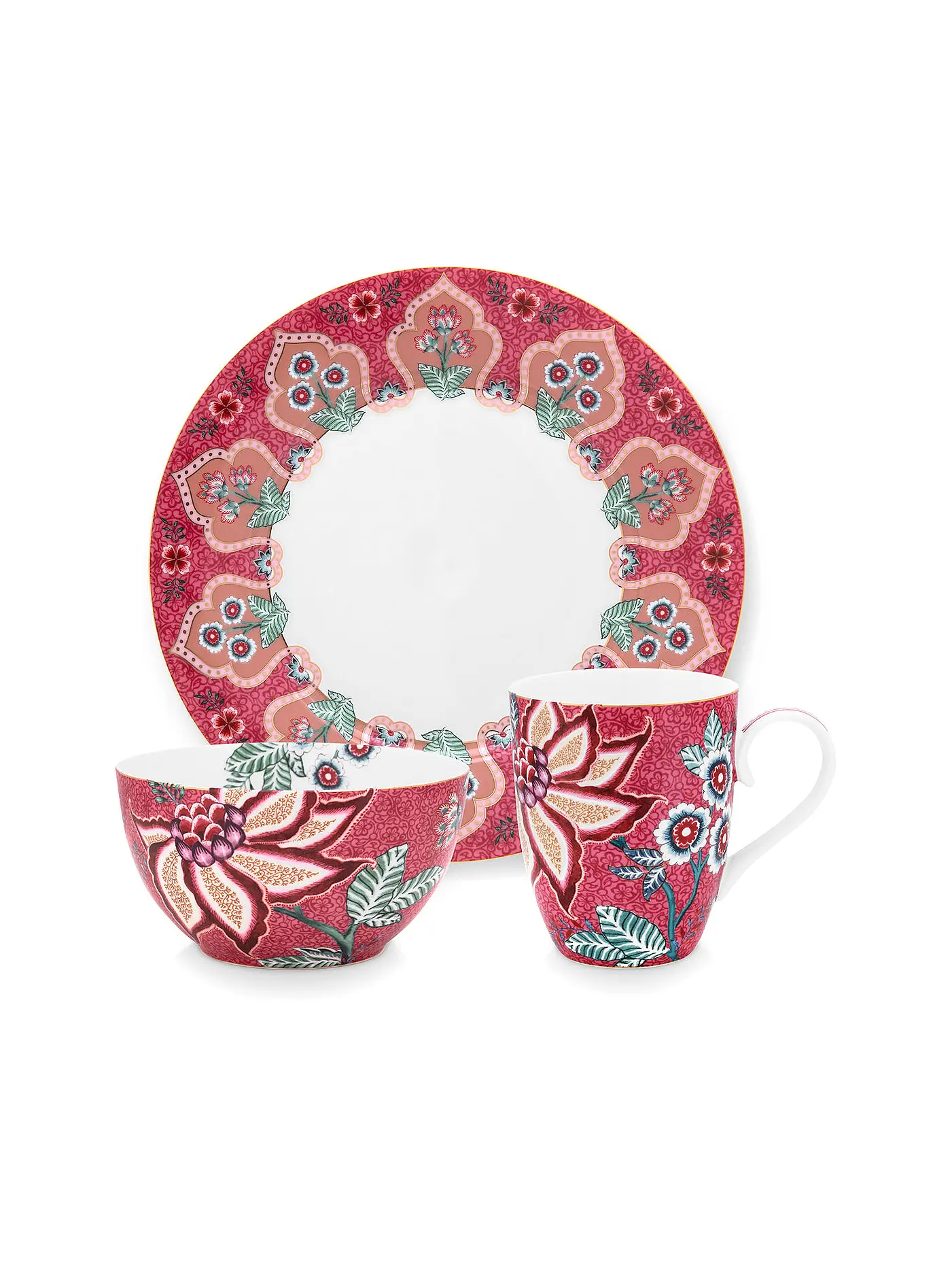 PIP STUDIO | Frühstücks Set 3tlg Flower Festival Dark Pink | 